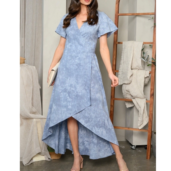 LAST ONE❗PROMESA Boho Chic Blue Tie-Dye Wrap Around Maxi Dress - Picture 5 of 5